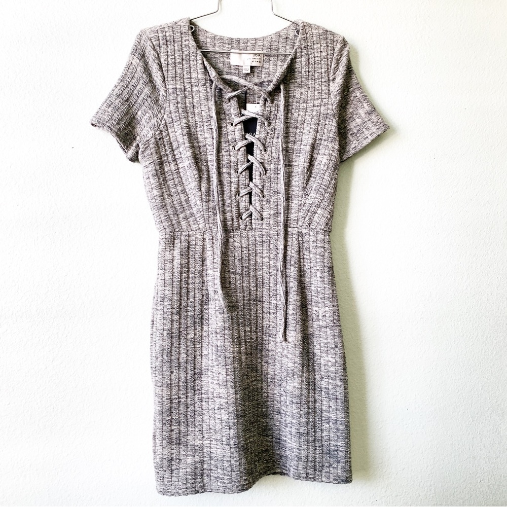 J.O.A revolve grey tie-front dress NWT LARGE JOA bodycon short sleeve